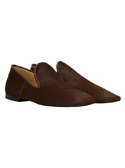 Shop Lemaire Fur Trimmed Loafers In Brown