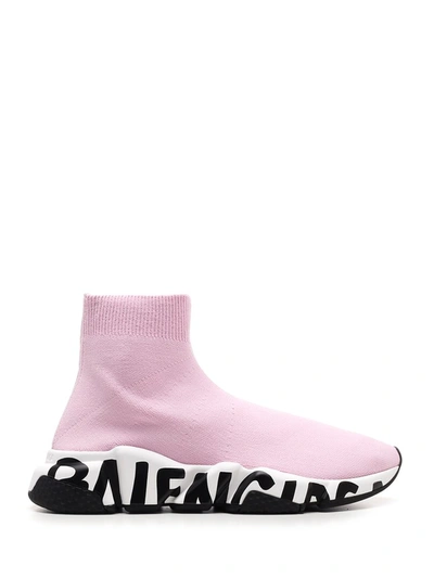 Shop Balenciaga Graffiti Speed Sneakers In Pink
