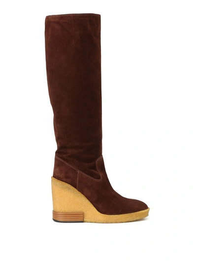 Shop Tod's Knee High Boots In Brown
