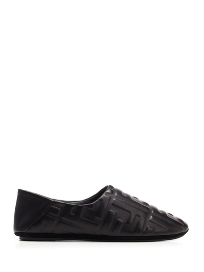 Shop Fendi Ff Motif Embossed Slippers In Black