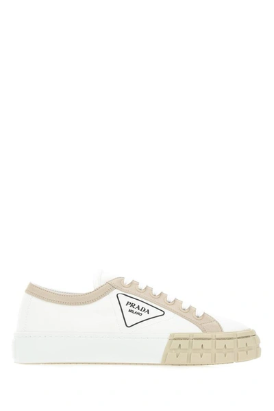 Shop Prada Gabardine Logo Patch Low-top Sneakers In White