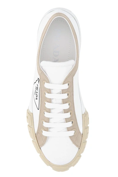 Shop Prada Gabardine Logo Patch Low-top Sneakers In White