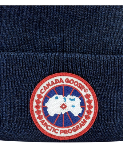 Shop Canada Goose Logo Patch Beanie In Blue