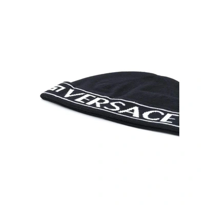 Shop Versace Logo Intarsia Beanie In Black