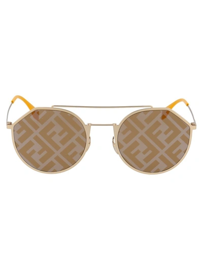 Shop Fendi Eyewear Ff Monogram Round Frame Sunglasses In Gold