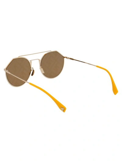 Shop Fendi Eyewear Ff Monogram Round Frame Sunglasses In Gold