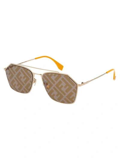 Shop Fendi Eyewear Ff Motif Aviator Sunglasses In Gold