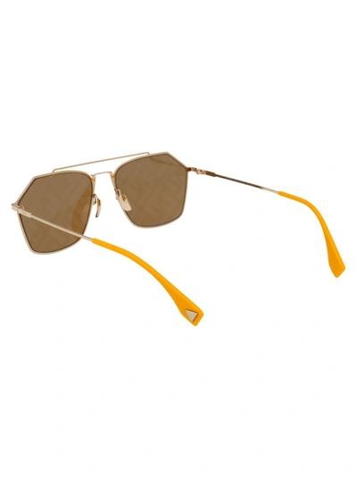 Shop Fendi Eyewear Ff Motif Aviator Sunglasses In Gold