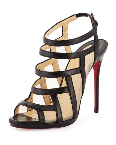 Christian Louboutin Nicole Mesh-inset Caged Red Sole Sandal In Black