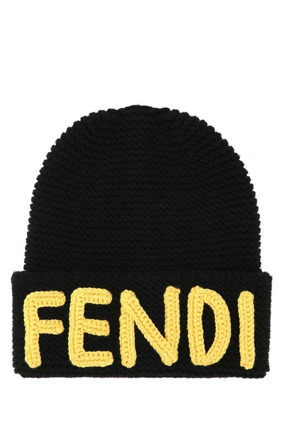 Shop Fendi Logo Knitted Beanie In Black