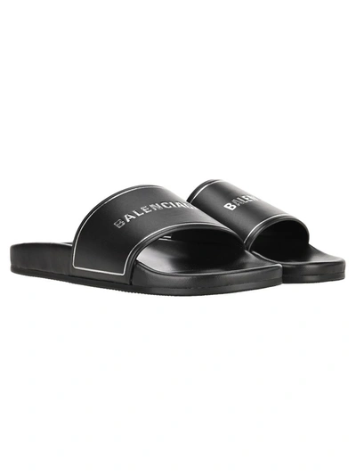 Shop Balenciaga Logo Band Slide Sandals In Black