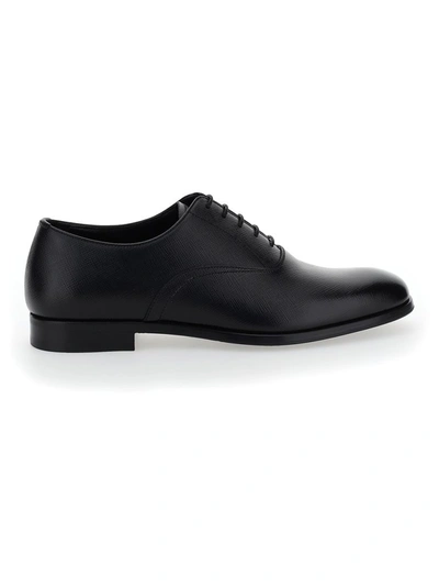 Shop Prada Saffiano Oxford Shoes In Black