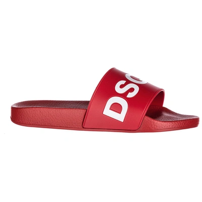 Shop Dsquared2 Logo Print Slides In Red