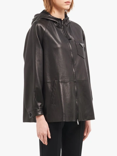 Shop Prada Oversized Hooded Jacket In Black