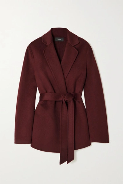 Shop Joseph Cenda Belted Wool And Cashmere-blend Coat In Burgundy