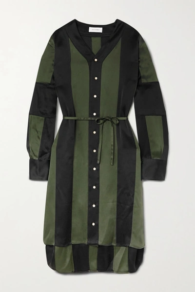 Shop Wales Bonner Genius Striped Satin Dress In Dark Green