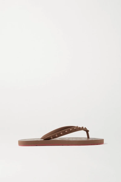 Shop Christian Louboutin Loubi Flip Spiked Rubber Flip Flops In Beige