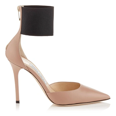 Jimmy Choo Trinny 100 Ballet Pink Kid Leather And Black Elastic Pointy Toe Stilettos In Ballet Pink/black
