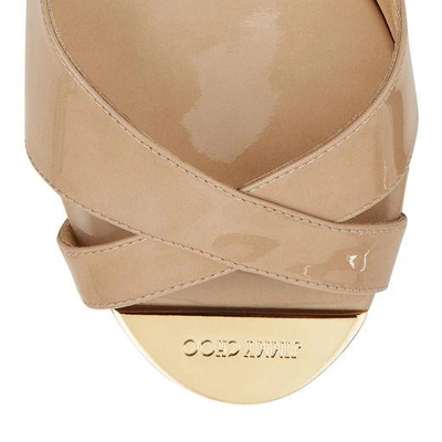 Shop Jimmy Choo Pandora Nude Patent Leather Wedge Sandals