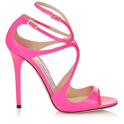 Shop Jimmy Choo Lance Raspberry Neon Patent Strappy Sandals