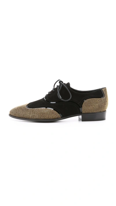 Shop Giuseppe Zanotti Studded Suede Oxfords In Black