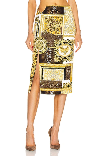 Shop Versace Barocco Patchwork Skirt In Oro & Bianco