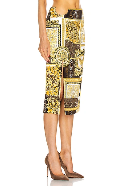 Shop Versace Barocco Patchwork Skirt In Oro & Bianco