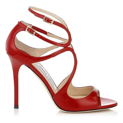 Shop Jimmy Choo Lang Red Patent Leather Strappy Sandals