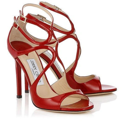 Shop Jimmy Choo Lang Red Patent Leather Strappy Sandals