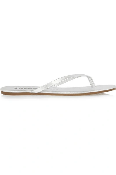 Shop Tkees Lily Metallic Leather Flip Flops In Silver