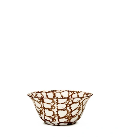 Shop Tory Burch Spongeware Small Bowl, Set Of 4 In Brown/smoke Ring