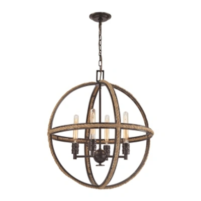 Shop Elk Lighting Natural Rope 4 Light Chandelier In Oil Rubbed Bronze