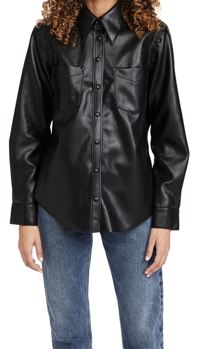 Shop Agolde Paloma Vegan Leather Shirt In Detox(black)