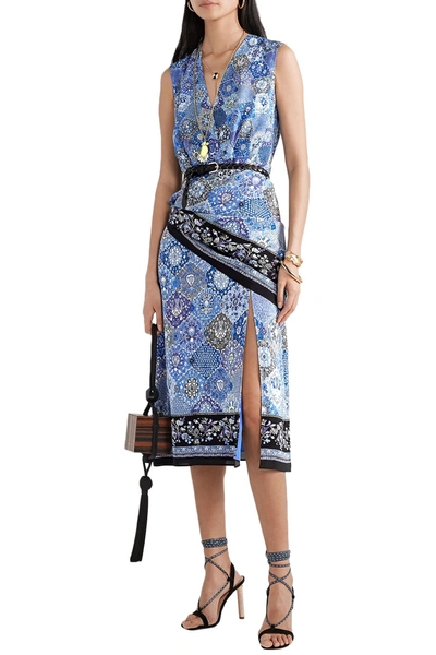 Shop Altuzarra Sade Wrap-effect Draped Printed Silk Crepe De Chine Dress In Blue