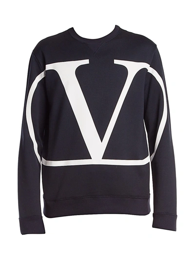 Shop Valentino Men's Logo Sweatshirt In Navy Bianco