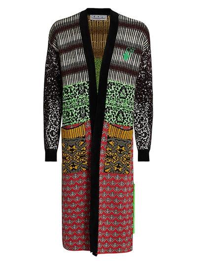 Shop Off-white Men's Persian Fantasy Open-front Long Cardigan In Grey Green