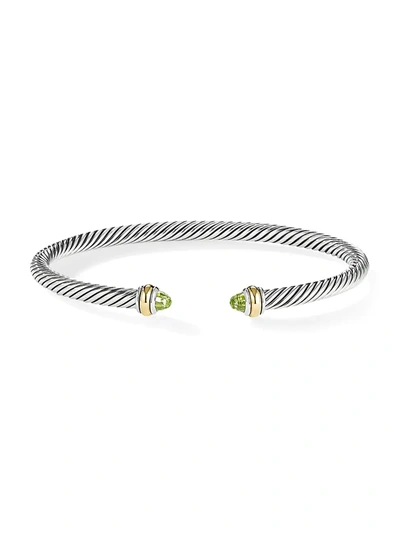 Shop David Yurman Women's Cable 18k Yellow Gold, Sterling Silver & Gemstone Bracelet In Peridot