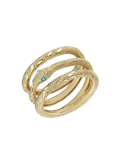 Shop Gucci Women's Flora 18k Yellow Gold & Turquoise Ouroboros Ring