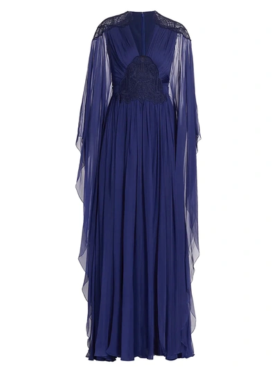 Shop Zuhair Murad Embroidered Silk Caftan Gown In Sodalite Blue