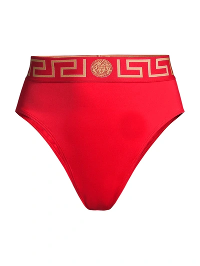 Shop Versace Women's High-waist Bikini Bottom In Red