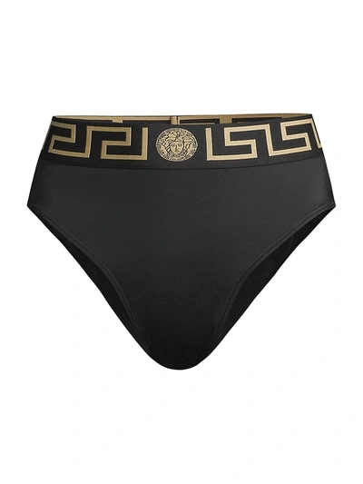 Shop Versace Women's High-waist Bikini Bottom In Black