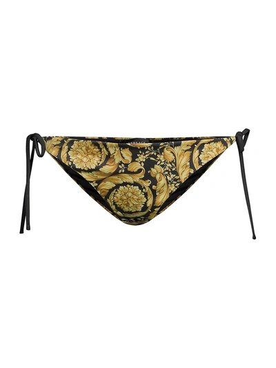 Shop Versace Women's Printed Triangle Bikini Bottom In Gold Print