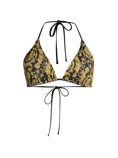Shop Versace Women's Printed Triangle Bikini Top In Gold Print