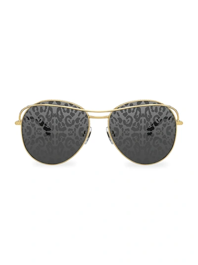 Shop Dolce & Gabbana 58mm Leopard-print Round Metal Sunglasses In Gold