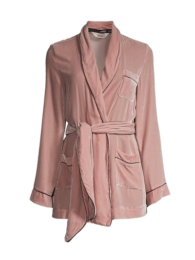 Shop Sleeping With Jacques Bon Vivant Velvet Robe In Blush
