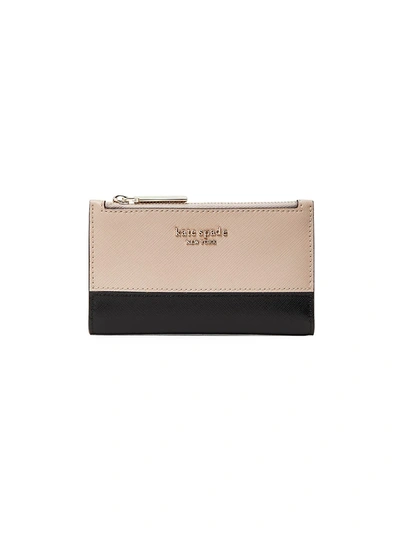 Shop Kate Spade Small Spencer Leather Bi-fold Wallet In Warm Beige