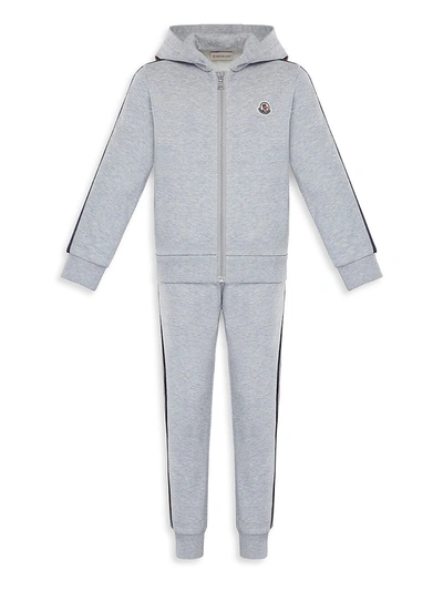 Shop Moncler Little Kid's & Kid's 2-piece Completo Side-striped Hoodie & Joggers Set In Grey