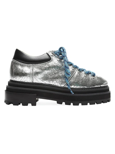 Shop Schutz Women's Lucille Faux Shearling-lined Metallic Leather Hiking Boots In Black Silver