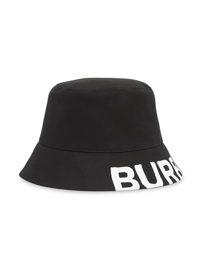 Shop Burberry Men's Reversible Logo Print Cotton Gabardine Bucket Hat In Black