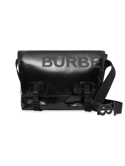 Shop Burberry Horseferry Print Coated Canvas Messenger Bag In Black